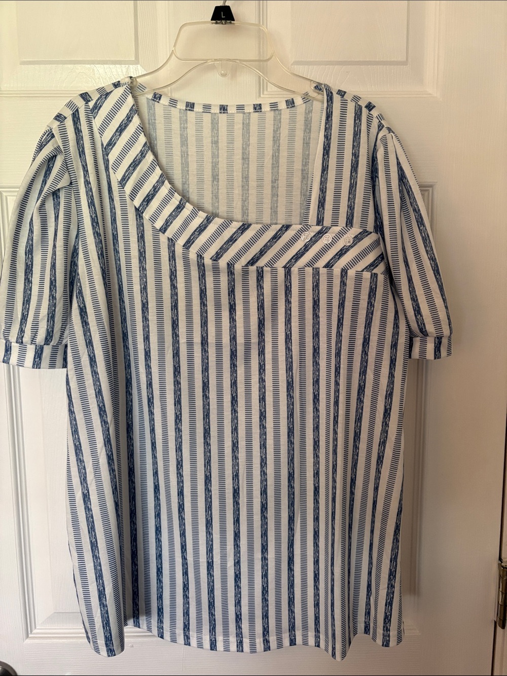 Asymmetrical Blue & White Striped Women's Top
